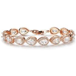 SWEETV Teardrop Wedding Bridal Bracelets for Brides, Crystal Rhinestone Cubic Zirconia Tennis Bracelets for Women Prom, Bridal Jewelry