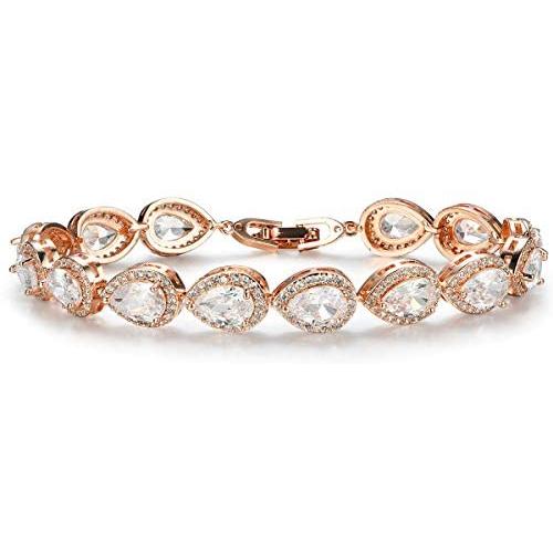 SWEETV Teardrop Wedding Bridal Bracelets for Brides, Crystal Rhinestone Cubic Zirconia Tennis Bracelets for Women Prom, Bridal Jewelry