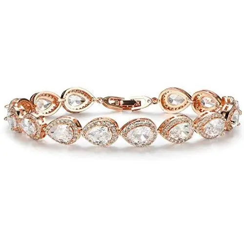 SWEETV Teardrop Wedding Bridal Bracelets for Brides, Crystal Rhinestone Cubic Zirconia Tennis Bracelets for Women Prom, Bridal Jewelry SWEETV Teardrop Wedding Bridal Bracelets for Brides, Crystal Rhinestone Cubic Zirconia Tennis Bracelets for Women Prom, Bridal Jewelry