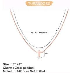 Turandoss Cross Necklace for Women - 14K Gold Filled Small Cross Pendant Simple Sideways Cross Necklace for Women Jewelry Gifts 14 16 Inches Chain Gold/White God/Rose Gold