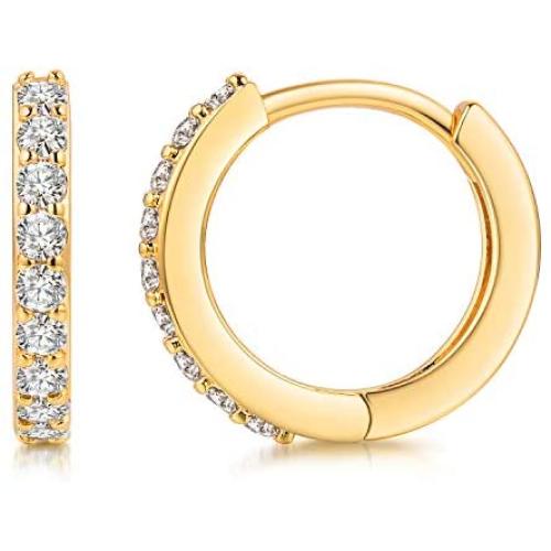 Kainier Mini Hoop Earrings 18K Gold Plated Cubic Zirconia Ear Cuff Earrings Huggie Hoop Cartilage Earring Hypoallergenic Jewelry for Women and Girls Rose/Gold