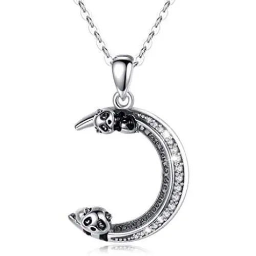 Eusense Panda Necklace Sterling Silver I Love You to the Moon and Back Necklaces Jewelry Cute Pandas Pendant with Cubic Zirconia for Women Girls Eusense Panda Necklace Sterling Silver I Love You to the Moon and Back Necklaces Jewelry Cute Pandas Pendant with Cubic Zirconia for Women Girls