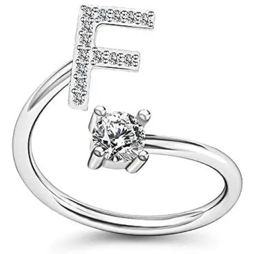 Silver Initial Letter Ring for Women Girl. Adjustable Crystal Alphabet Ring,Name Initials Stackable Knuckle Rings A-Z Teens CZ Open Ring Silver Initial Letter Ring for Women Girl. Adjustable Crystal Alphabet Ring,Name Initials Stackable Knuckle Rings A-Z Teens CZ Open Ring