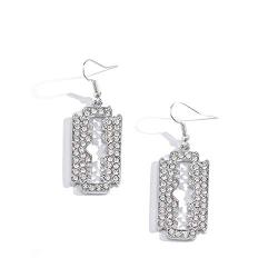 Aimimier Gothic Razor Blade Drop Earrings Crystal Punk Geometric Dangle Earrings Huggie Jewelry for Women and Girls