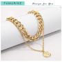 FAMARINE Gold Choker Layered Necklace for Women 4MM, Fashion Geometric Pandent 2 Layered Necklaces for Teen Girls Gift, 18K Gold Plated