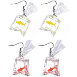 ONEYIM Funny Goldfish Earrings,Water Bag Shape Dangle Hook Earrings Charm Jewelry Gift Earrings for Women Girls-2 Pairs(One Red& One Yellow)