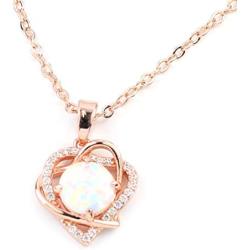 FC JORY White & Rose Gold GP Women Girl CZ Crystal Pendant Open Heart Created Fire Opal Necklace (rose gold)