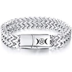 VNOX Wiccan Triple Moon Stainless Steel Biker Franco Link Curb Chain Magnetic Clasp Bracelet for Unisex,2 Color