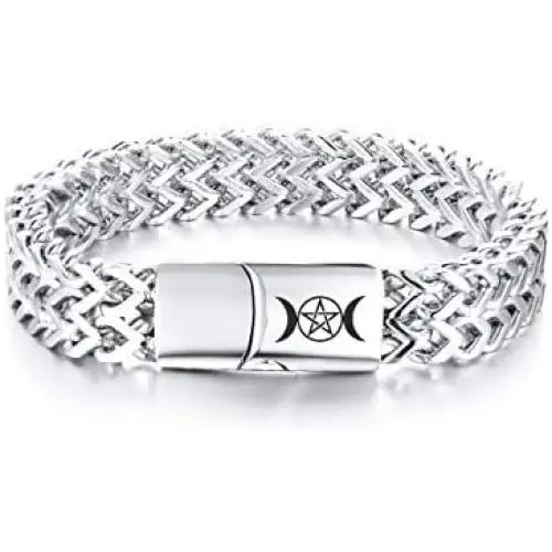 VNOX Wiccan Triple Moon Stainless Steel Biker Franco Link Curb Chain Magnetic Clasp Bracelet for Unisex,2 Color