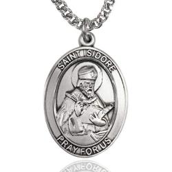 Mens St. Isidore of Seville Sterling Silver Medal + USA Made + Choose Chain