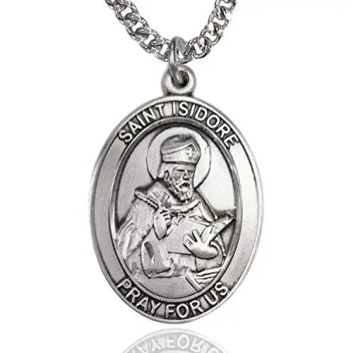 Mens St. Isidore of Seville Sterling Silver Medal + USA Made + Choose Chain