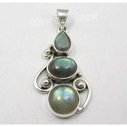 SilverStarJewel 6 x 9, 8 x 10, 10 x 10 mm Labradorite Pendant 1.6'' 0.925 Fine Silver