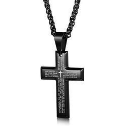 Jstyle Stainless Steel Black Cross Pendant Necklace for Men Lords Prayer Necklace Heavy Wheat Chain 22 24 30 Inch