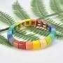 Coolcos Enamel Tile Bracelet Rainbow Colorful Tila Beads Bracelets for Women & Men Color Block Elastic Bangle Bracelets