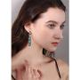 D.Rosse Unique Indian Ethnic Long Retro Turquoise Link Teardrop Dangle Drop Earrings Boho Gypsy Geometric Waterdrop Vintage Silver Stud Earrings for Women Girls Statement Jewelry