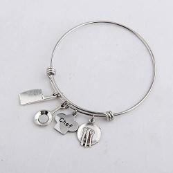 KUIYAI Chef Bracelet Chef Keychain Cooking Charms Bangle Culinary Graduation Gift