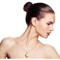 MicLee Heart Shape Photo Locket Pendant Necklace Stainless Steel Chain 19.7 Inch for Women