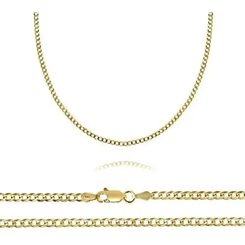 14K Solid Gold 2.5MM Curb Chain Necklace With Lobster Clasp, 16'' - 30''