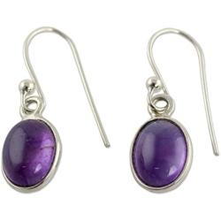 NOVICA .925 Sterling Silver and Amethyst Cabochon Dangle Earrings, Luminous Lilac