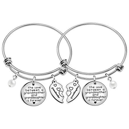 Grandmother Granddaughter Gifts Bracelets Heart Charm Bangles Women Jewelery - The Love Between Grandmother and Granddaughter Is Forever