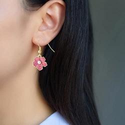 SENFAI Tiny Myosotis Forget Me Not Flower Charm Dangle Earrings Wedding Gift 3 Tone (Purple Gold)