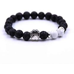 SIVITE Lava Rock Stretch Beaded Bracelet Essential Oil Diffuser Dog Lover Paw Charm Pet Memorial Bracelet