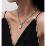 Lock Pendant Necklace Statement Long Chain Punk Multilayer Choker Necklace for Women Girls