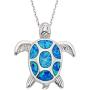 Sterling Silver Gold Tone or Rose Tone Created Blue or Pink Opal Nautical Sea Turtle 18'' Pendant Necklace