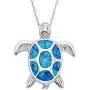 Sterling Silver Gold Tone or Rose Tone Created Blue or Pink Opal Nautical Sea Turtle 18'' Pendant Necklace
