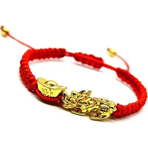 Feng Shui The Best Red String Bracelet with Pi Xiu/Pi Yao and Carved Mantra Golden Good Luck Bead/Wealth Ingots Bracelet Jewelry Feng Shui The Best Red String Bracelet with Pi Xiu/Pi Yao and Carved Mantra Golden Good Luck Bead/Wealth Ingots Bracelet Jewelry