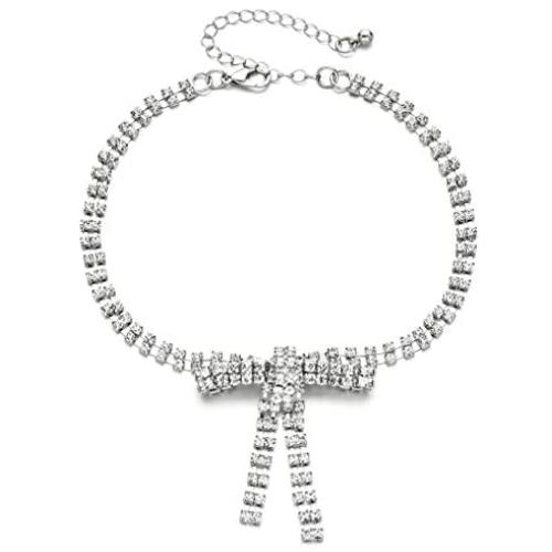 W WOOGGE Diamond Choker Necklace Women Girls Boho Collar Silver Necklace Jewelry for Party Halloween Costume