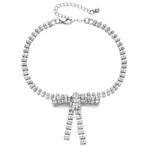 W WOOGGE Diamond Choker Necklace Women Girls Boho Collar Silver Necklace Jewelry for Party Halloween Costume