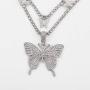Statement Big Butterfly Pendant Chunky Chain Bling Bling Choker Necklace Dainty Double Layer Rhinestone Crystal Tennis Chain Tiered Collar Necklace for Women Girl Party Jewelry Gift