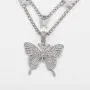 Statement Big Butterfly Pendant Chunky Chain Bling Bling Choker Necklace Dainty Double Layer Rhinestone Crystal Tennis Chain Tiered Collar Necklace for Women Girl Party Jewelry Gift