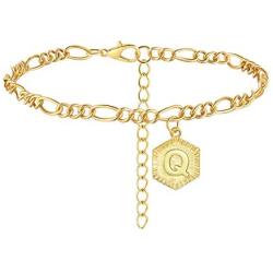 Inspirt House Gold Initial Anklet for Women Cuban Chain Ankle Bracelet for Girls Beach Foot Jewelry Gifts,Letter Ankle Bracelets for Women Teen Girls