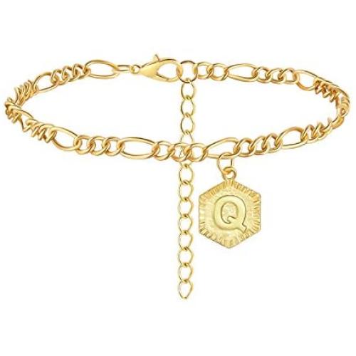 Inspirt House Gold Initial Anklet for Women Cuban Chain Ankle Bracelet for Girls Beach Foot Jewelry Gifts,Letter Ankle Bracelets for Women Teen Girls