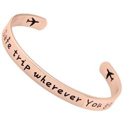 ENSIANTH Safe Travels Bracelet Pilot Gift Airplane Cuff Bracelet Traveling Bracelet Aviation Jewelry Flight Attendant Gift