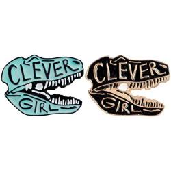 Charmart Clever Girl Enamel Pins 2 Piece Set Dinosaur Brooch Denim Coat Bags Backpacks Jackets Shirt Lapel Badges Animal Pins Gifts