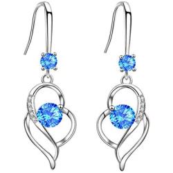 Dangle Silver Earrings for Women Girls Teens Fashion Heart Womens Drop Sparkly Earrings Gifts (Blue)