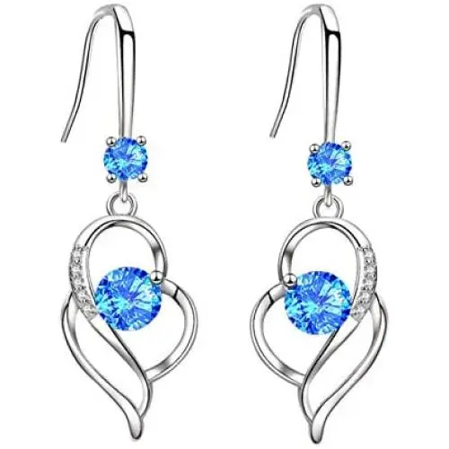 Dangle Silver Earrings for Women Girls Teens Fashion Heart Womens Drop Sparkly Earrings Gifts (Blue) Dangle Silver Earrings for Women Girls Teens Fashion Heart Womens Drop Sparkly Earrings Gifts (Blue)