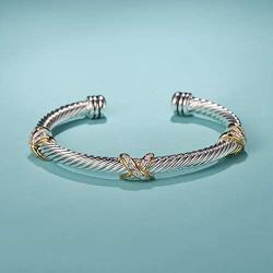 UNY Bracelet Designer Brand Inspired Antique Women Jewelry Cross Cable Wire Bangle Christmas Day Gifts (Triple Stone)