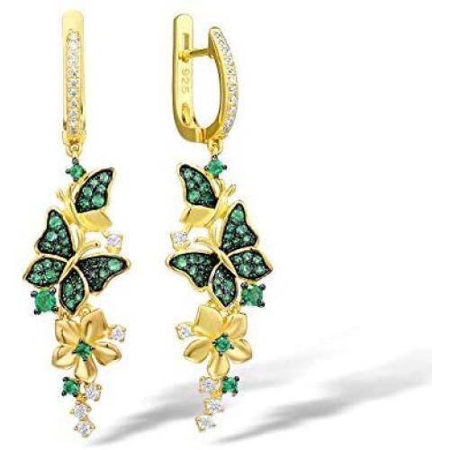 Santuzza Butterfly Drop Earrings 925 Sterling Silver Green Spinel Gold Star Flower Dangle Earring Jewelry For Women