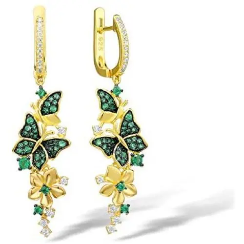 Santuzza Butterfly Drop Earrings 925 Sterling Silver Green Spinel Gold Star Flower Dangle Earring Jewelry For Women Santuzza Butterfly Drop Earrings 925 Sterling Silver Green Spinel Gold Star Flower Dangle Earring Jewelry For Women