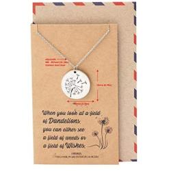Quan Jewelry Dandelion Plate Pendant Necklace with Message Card, Inspirational Jewelry for Women