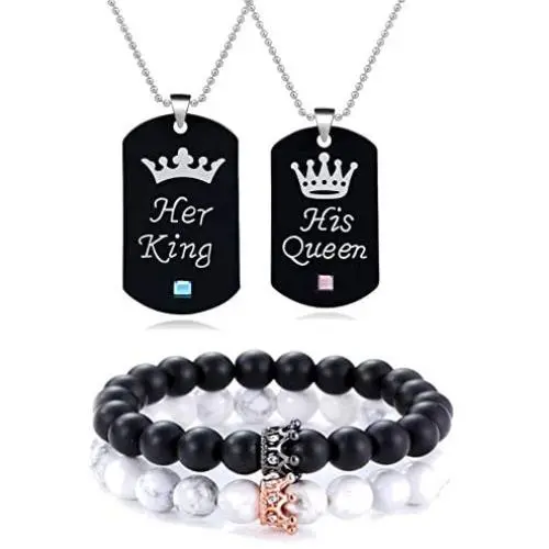 4Pcs Couple Necklace Bracelets Matching Set for Women Men Love Heart Pendant Necklace His & Hers Bracelets Couple Best Gift 4Pcs Couple Necklace Bracelets Matching Set for Women Men Love Heart Pendant Necklace His & Hers Bracelets Couple Best Gift