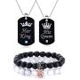 4Pcs Couple Necklace Bracelets Matching Set for Women Men Love Heart Pendant Necklace His & Hers Bracelets Couple Best Gift