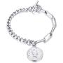 Fashion Link Charm Coin Bracelet for Women Girls Stainless Steel Asymmetrical Toggle Chain Queen Elizabeth Goddess Worship Celebrity Medallion Keepsake Dainty Jewelry Gifts