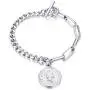 Fashion Link Charm Coin Bracelet for Women Girls Stainless Steel Asymmetrical Toggle Chain Queen Elizabeth Goddess Worship Celebrity Medallion Keepsake Dainty Jewelry Gifts