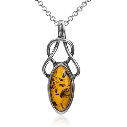 Ian and Valeri Co. Light Amber Sterling Silver Celtic Pendant Necklace Chain 18'' Ian and Valeri Co. Light Amber Sterling Silver Celtic Pendant Necklace Chain 18''