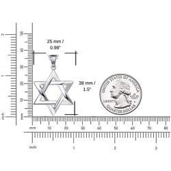 FANCIME White Gold Plated 925 Sterling Silver Polished Shiny Big Large Star Of David Pendant Necklace Silver Jewelry for Mens Boys, With 20 Inch Durable Lobster Clasp Rolo Chains